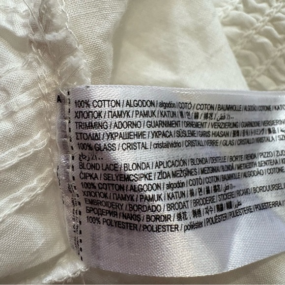 Mango MNG White Beaded Ruffle Tiered Cami Babydoll Milkmaid Button Front Sz L - Picture 10 of 10